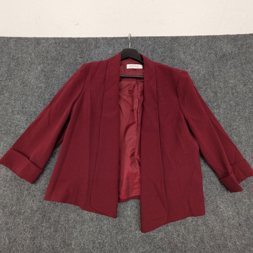 Kasper Blazer Womens 12 Burgundy Open Front Jacket 3/4 Sleeve Workwear Coat